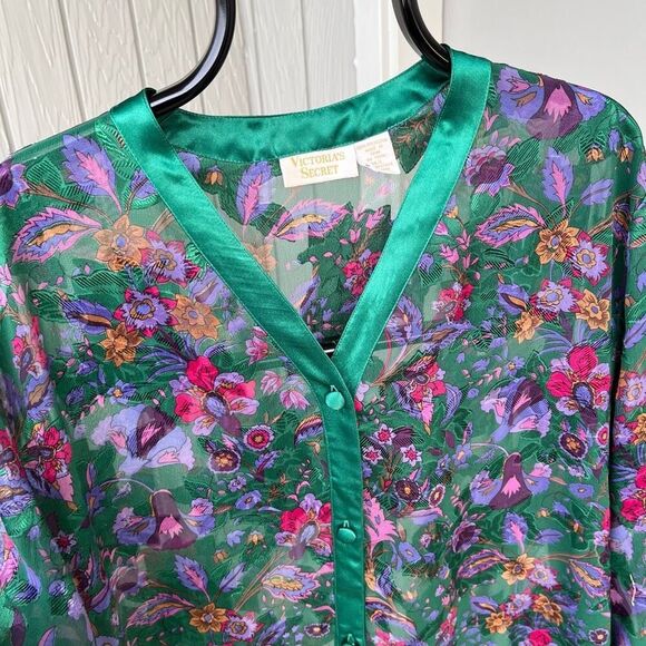 Vintage Victoria's Secret Gold Lable Floral Chiffon Sheer Blouse, Size M/L - Picture 6 of 7